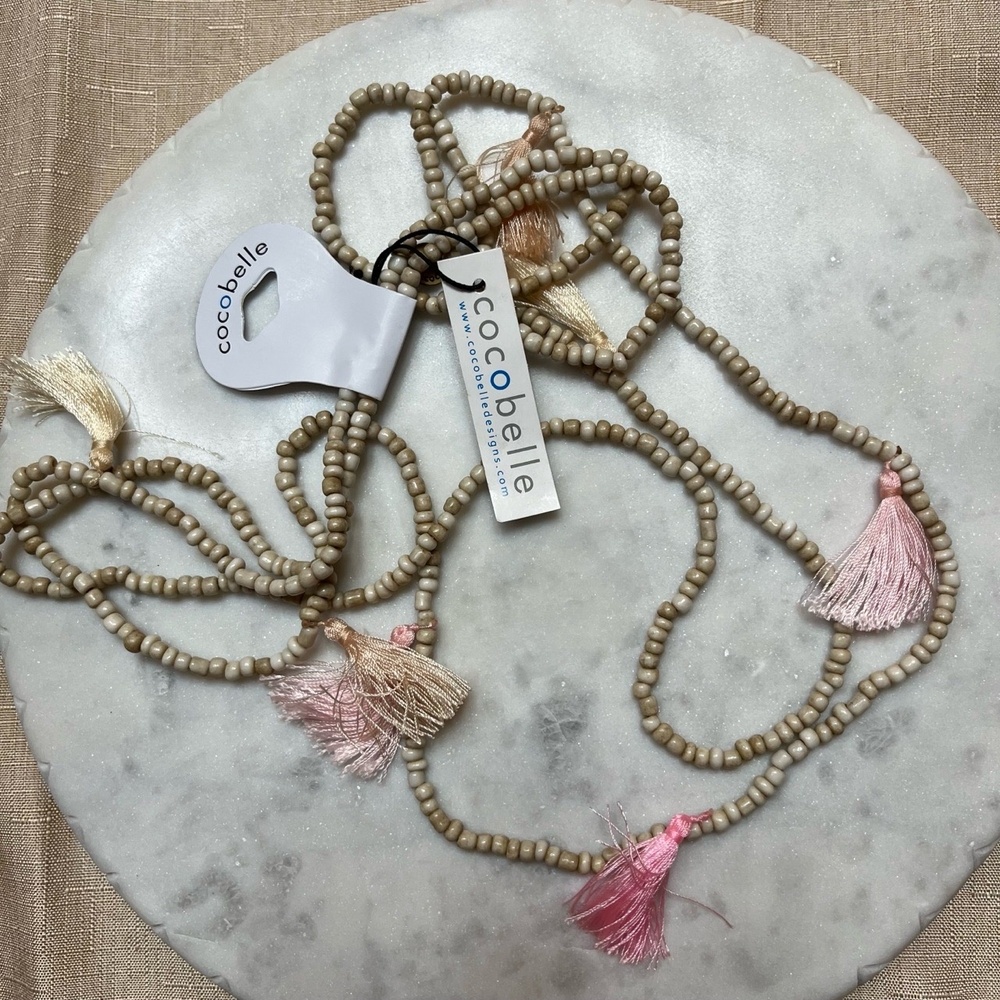 Anthropologie Cocobelle Boho Necklace Rose Pink Tassel Fringe Bead Long New NWT